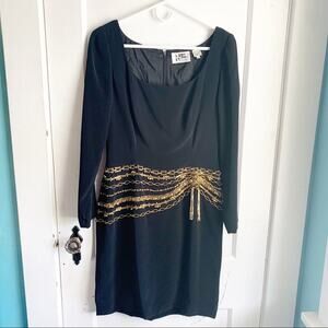 Nite Line Vintage Long Sleeve Gold Beaded Sheath Dress 1980 Style 10 Avant Garde